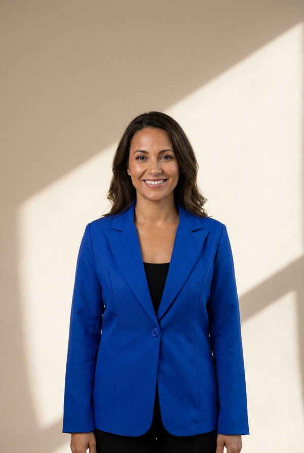 Women's Royal Cobalt Structured Single-Button Blazer with Peak Lapels
