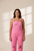 Women's Stylish Pink Ripped Long Overalls With High-Waisted Wide Leg Pants