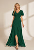 Women's Elegant Chiffon V-Neck Bridesmaid Gown with Ruffle Sleeves