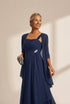 Women's Two-Piece Square Neck Chiffon A-Line Mother of the Bride Dress