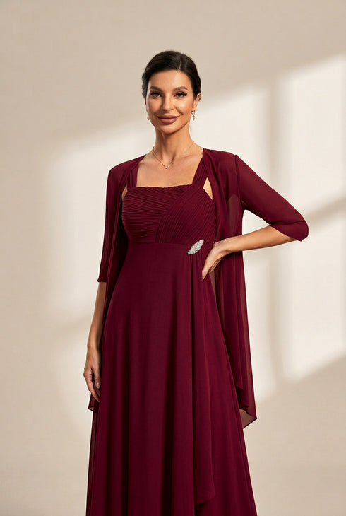 Women's Two-Piece Square Neck Chiffon A-Line Mother of the Bride Dress