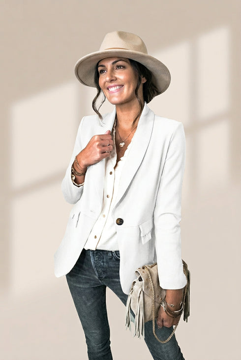 Sophisticated Solid Lapel Button Long Sleeve Blazers