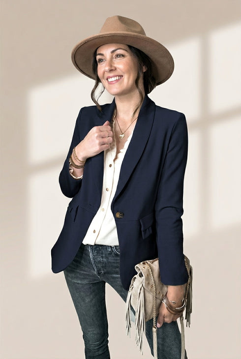 Sophisticated Solid Lapel Button Long Sleeve Blazers