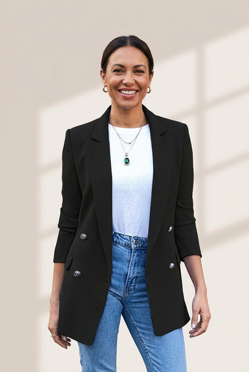 Sophisticated Solid Lapel Button Long Sleeve Blazers