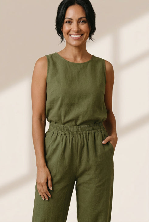 Women's Elastic Waist Linen Pants with Pockets