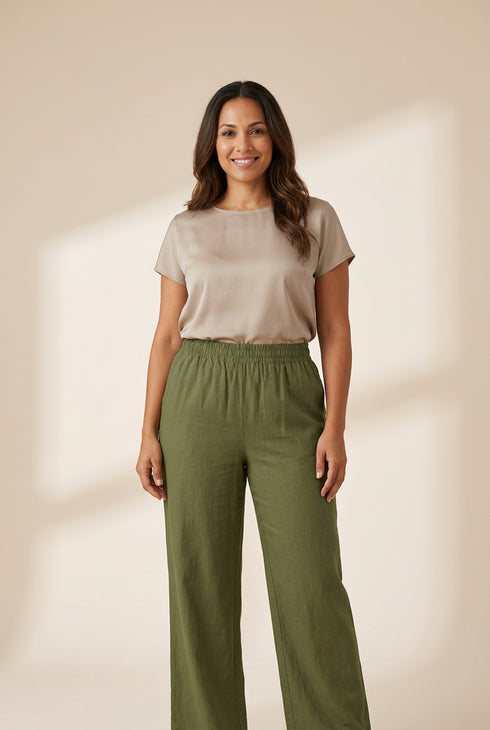 Women's Elastic Waist Linen Pants with Pockets