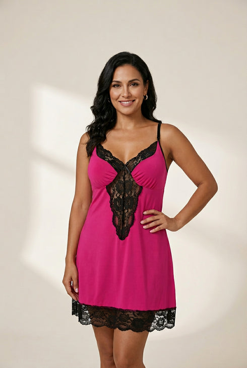 Women's Plus Size Lace-Trim Chemise in Crimson Red made for easy styling and wardrobe coordination, with premium-like structure and finish.
