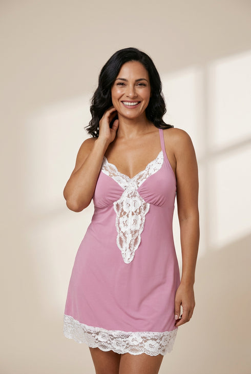 Women's Plus Size Lace-Trim Chemise in Crimson Red made for easy styling and wardrobe coordination, with premium-like structure and finish.