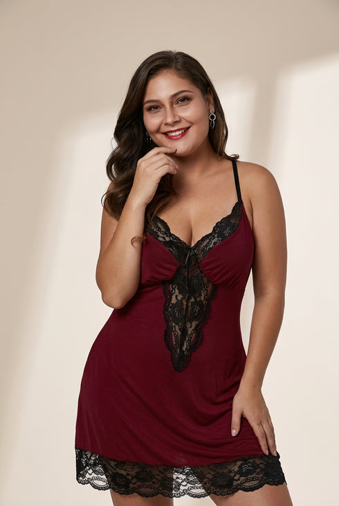 Women's Plus Size Lace-Trim Chemise in Crimson Red made for easy styling and wardrobe coordination, with premium-like structure and finish.