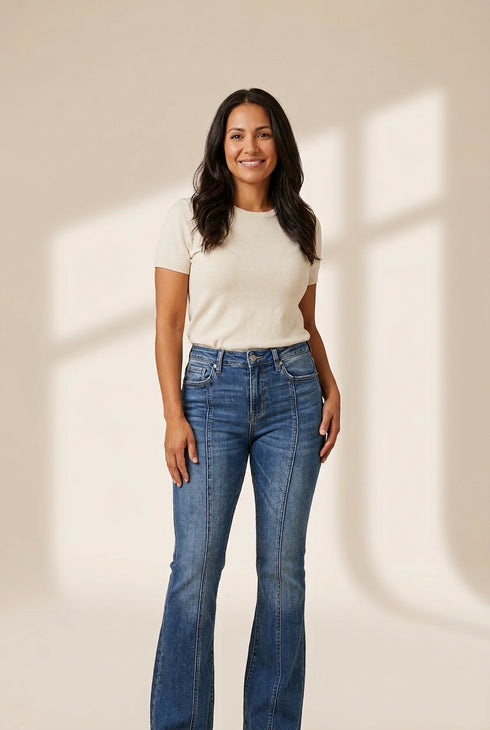 Women's Seamed Flare Denim Pants in Pants & Culotte