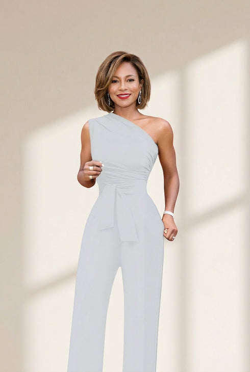 Solid Color One Shoulder Sleeveless Jumpsuit