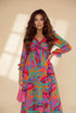Women's Fashion Print V Neck Long Sleeve Midi Dress