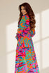 Women's Fashion Print V Neck Long Sleeve Midi Dress