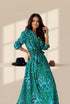 Women's Fashion Print V Neck Long Sleeve Midi Dress