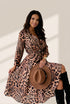 Women's Fashion Print V Neck Long Sleeve Midi Dress
