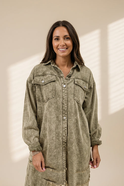 Women's Pocket Button Long Sleeve Denim Shirt Jacket