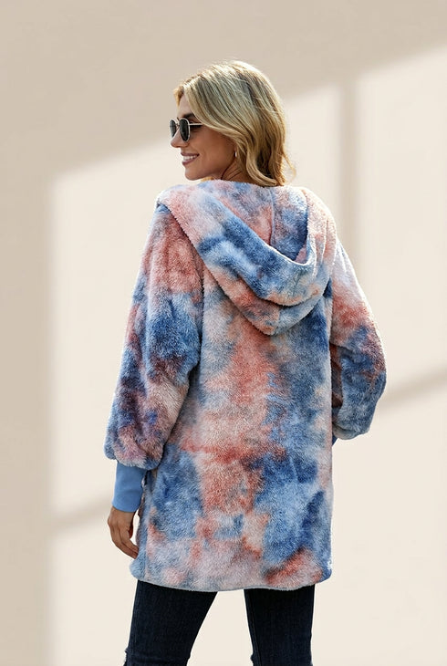 Plush Hooded Pocket Zipper Coat