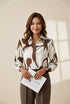 Women's Long Sleeve Stand Collar Button Printed Blouse