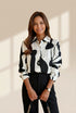 Women's Long Sleeve Stand Collar Button Printed Blouse