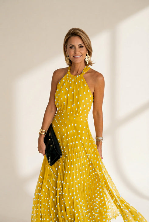 Women's Round Neck Sleeveless Polka Dot Print Dress