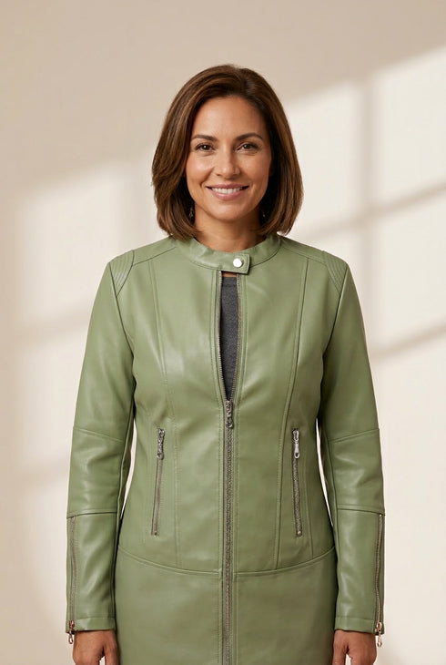 Women's Stand-Up Collar Zipper PU Leather Jacket