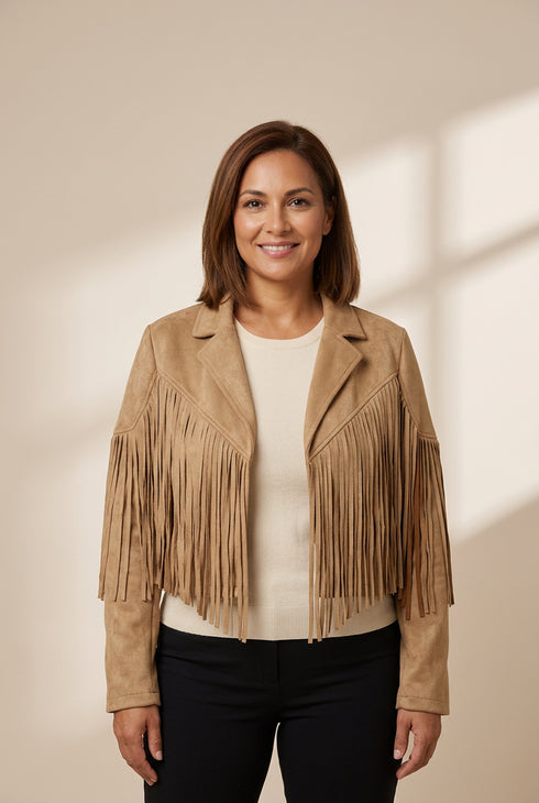 Women's Lapel Fringe Long Sleeve Coat in Coats with versatile layering silhouettes