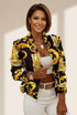Zip Embellished Printed Long Sleeve Jacket