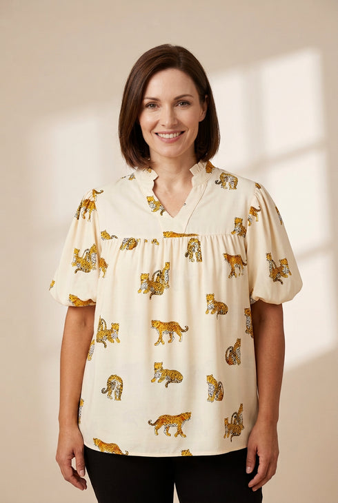 Tempting Printed Lapel Single-Breasted Long-Sleeved Blouse