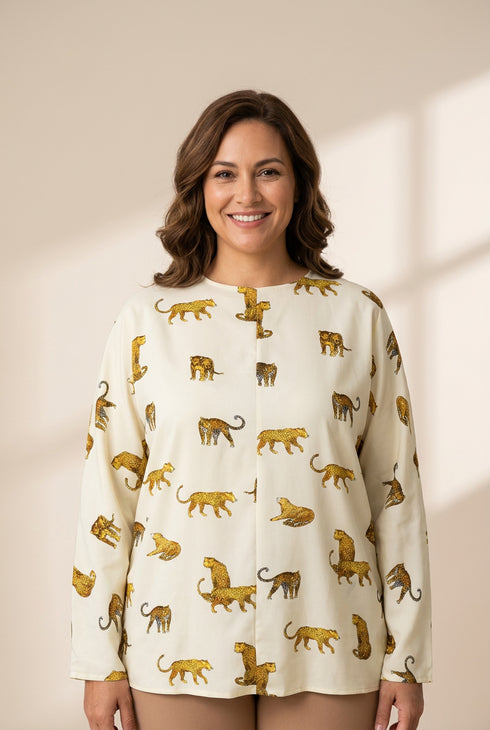 Tempting Printed Lapel Single-Breasted Long-Sleeved Blouse