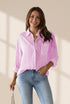 Striped Button Down Roll-up Long Sleeves Point Collar Blouse