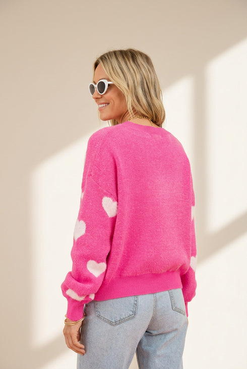 Knit Single-Breasted Heart Cardigan Sweater -Bishop - Barcelet - Closed - Scoop - Jewel