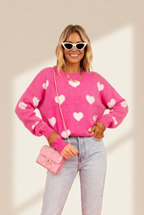 Knit Single-Breasted Heart Cardigan Sweater -Bishop - Barcelet - Closed - Scoop - Jewel