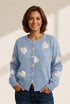 Knit Single-Breasted Heart Cardigan Sweater -Bishop - Barcelet - Closed - Scoop - Jewel