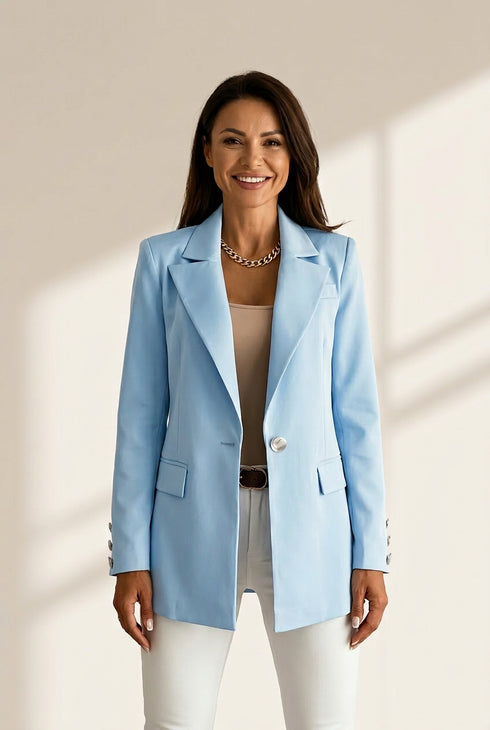 Solid Lapel Slim Single Button Long Sleeve Blazers