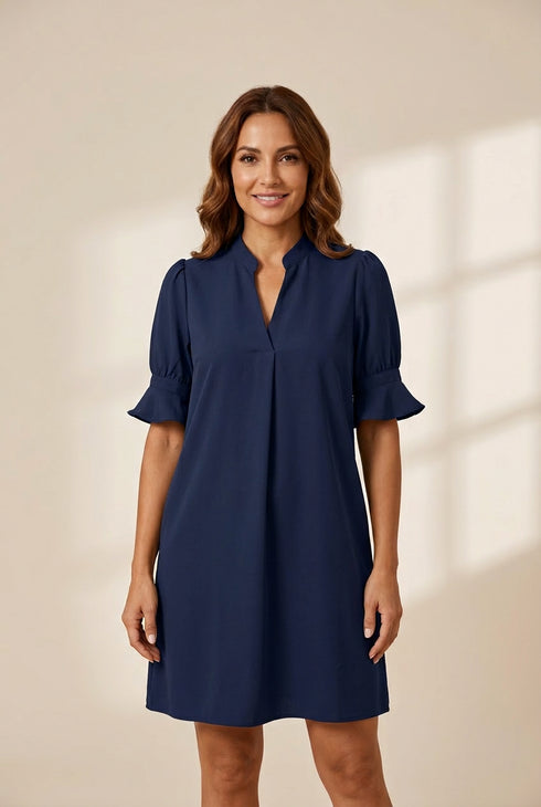 Women's Solid Color Loose V Neck Half Sleeve Mini Dress