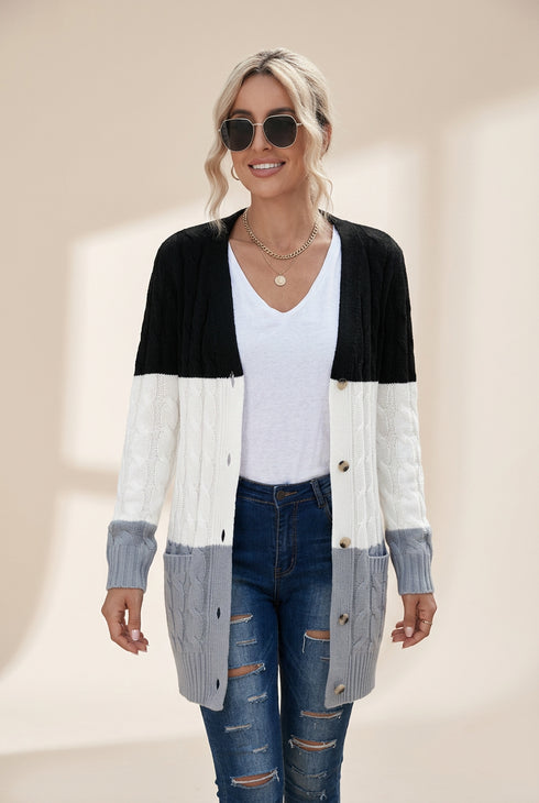 Cozy Cable Knit Button-Front Long Sleeve Cardigan