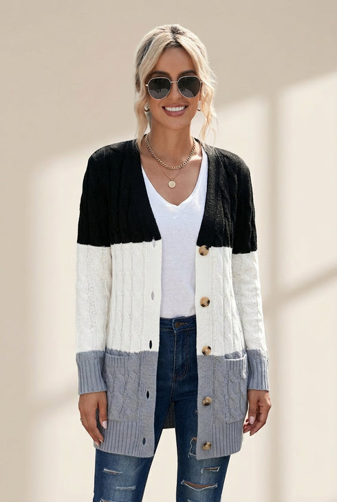 Cozy Cable Knit Button-Front Long Sleeve Cardigan