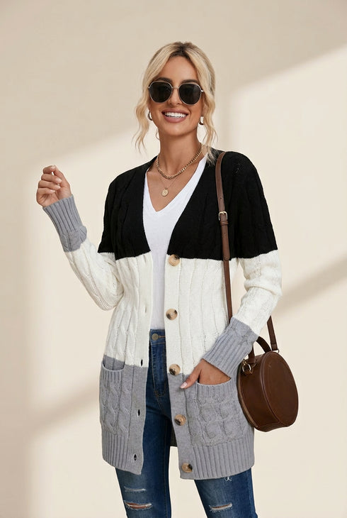 Cozy Cable Knit Button-Front Long Sleeve Cardigan
