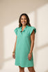 Seafoam Green Ruffle V-Neck Puff Sleeve Textured Shift Mini Dress