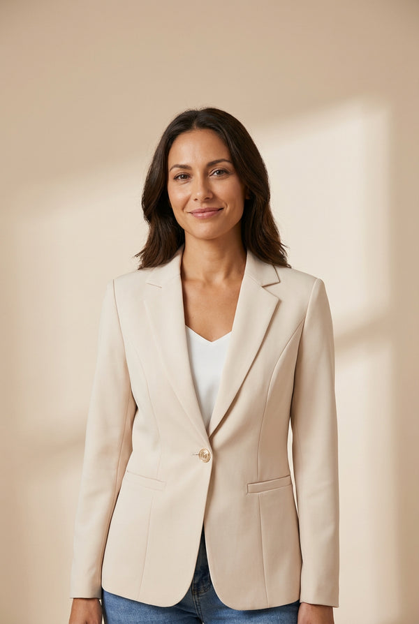 Women's Tailored Notch Lapel Blazer with Gold Button Detail