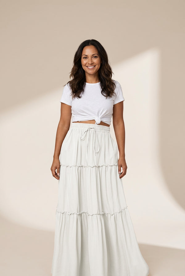 Women's Elegant Pleated Chiffon Long Skirt With Ruffle Hem