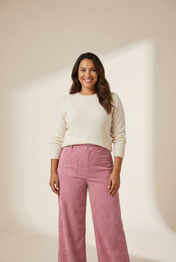 Women's Vintage Rose High-Waisted Corduroy Wide-Leg Pants