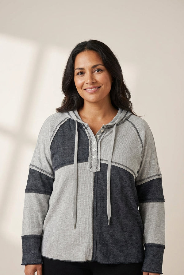 Striped and Color Block Henley Shirt with practical styling and dependable silhouette control.