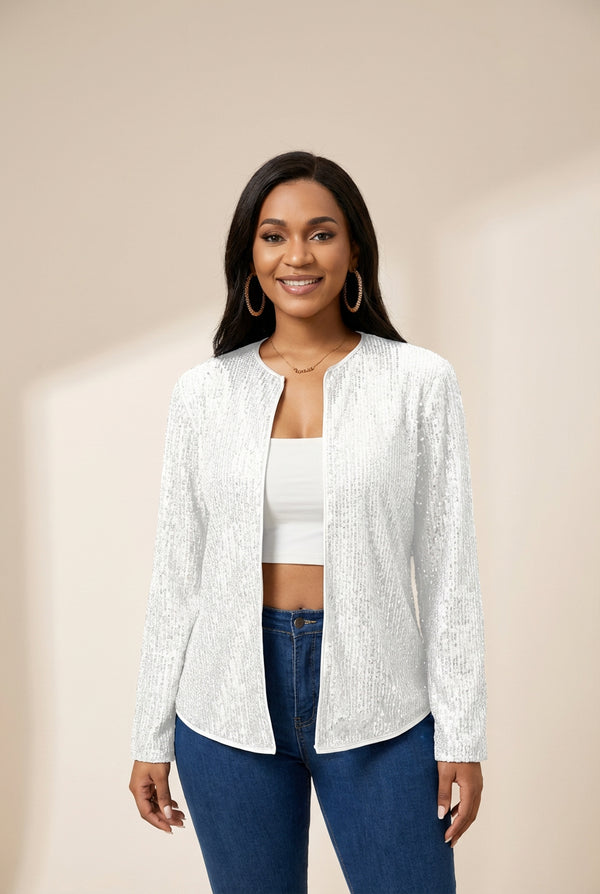 Sequined Open-Front Evening Blazer Jacket