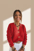 Fiery Red Heart Metal Button V Neck Cardigan Sweater
