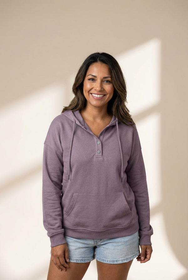 Women's Cotton Henley Button Hoodie Sweatshirt