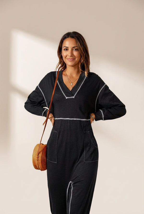 Women's Trendy Maxi Dress with Hood and Unique Seams made for easy styling and wardrobe coordination, with premium-like structure and finish.