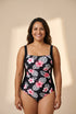 Black Floral Print Square Neck Ruched Tommy Control One Piece Swimsuit