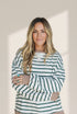 White Stripe Twisted Ribbed Patchwork Drop Shoulder Round Neck Sweatshirt