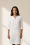Breezy White Cotton Linen Shift Dress with 3/4 Length Sleeves